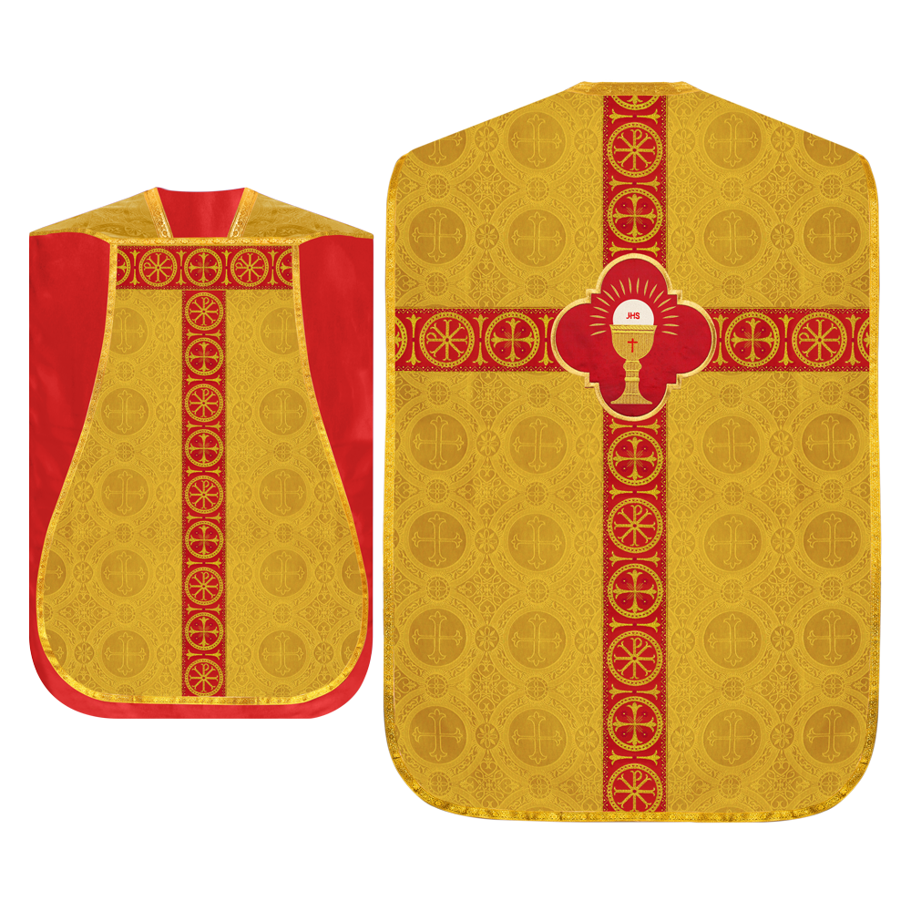 Roman Chasuble Vestment with Spiritual Motif and Ornate Braids