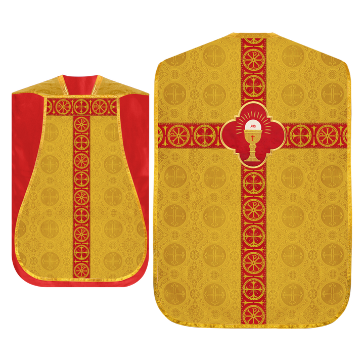 Roman Chasuble Vestment with Spiritual Motif and Ornate Braids