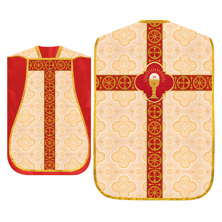 Roman Chasuble Vestment with Spiritual Motif and Ornate Braids