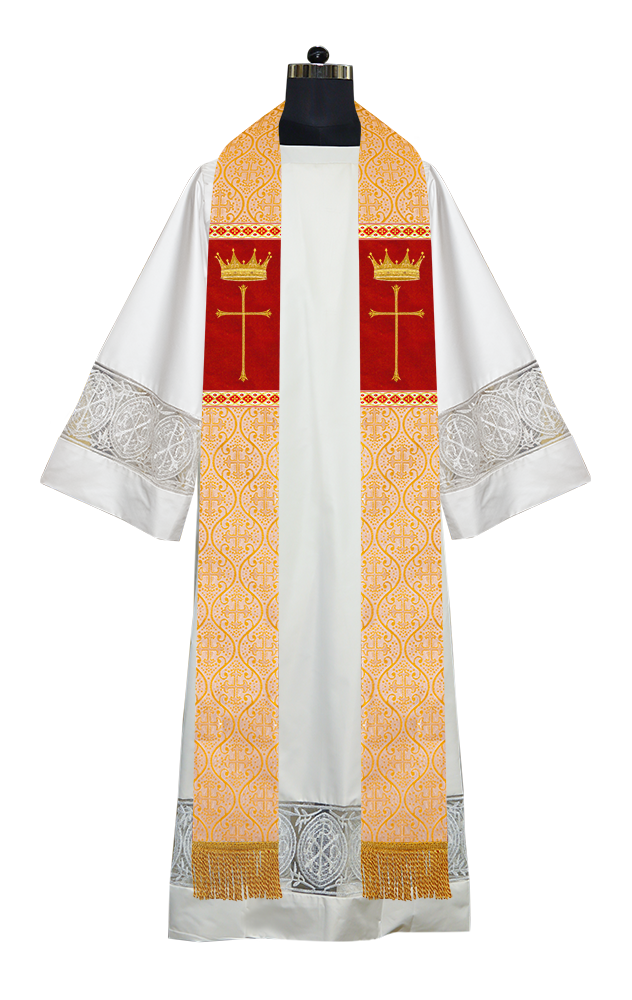 Pastor Clergy Stole with Spiritual Cross and Crown Embroidery