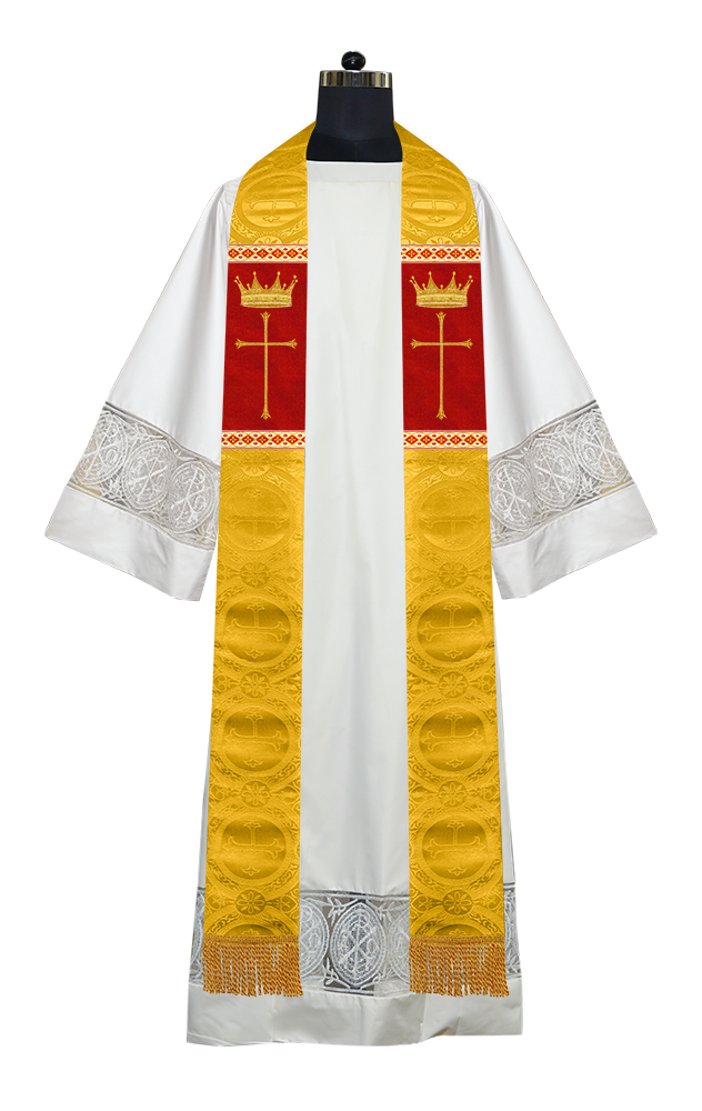 Pastor Clergy Stole with Spiritual Cross and Crown Embroidery