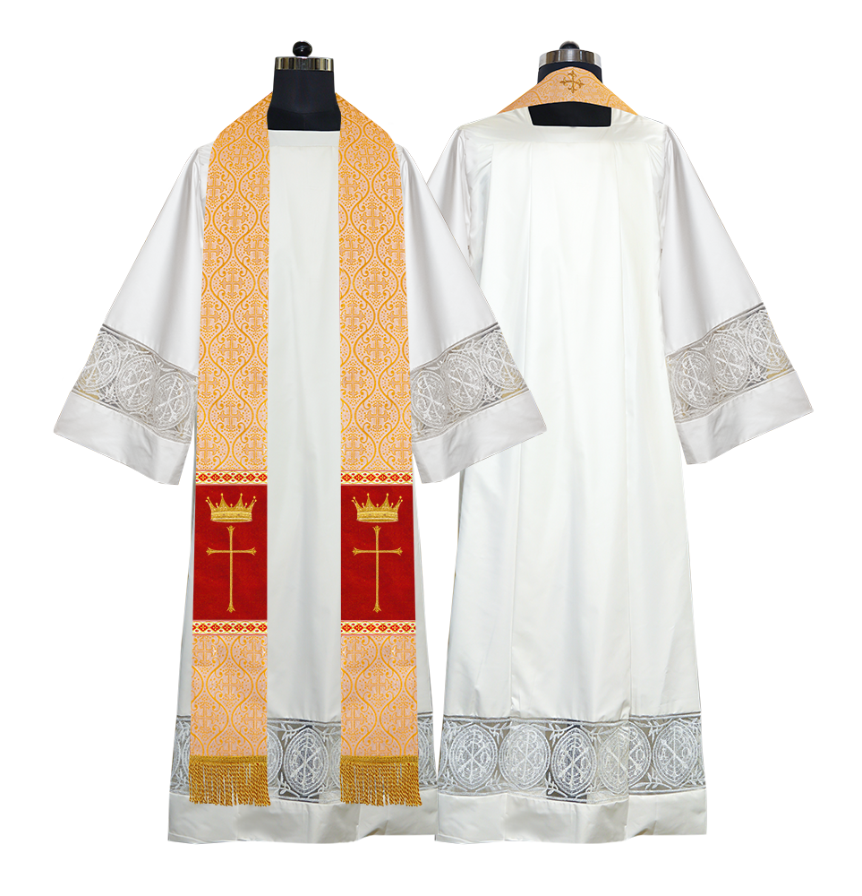 Pastor Clergy Stole with Spiritual Cross and Crown Embroidery