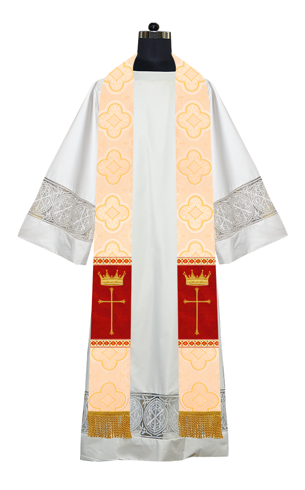 Pastor Clergy Stole with Spiritual Cross and Crown Embroidery