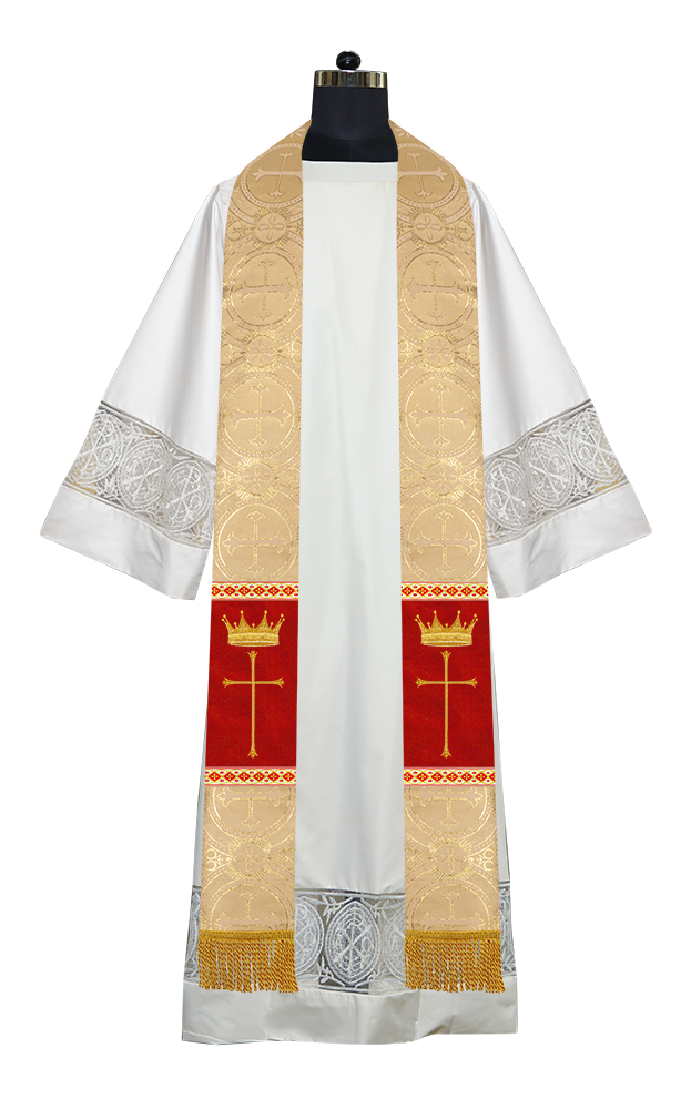 Pastor Clergy Stole with Spiritual Cross and Crown Embroidery