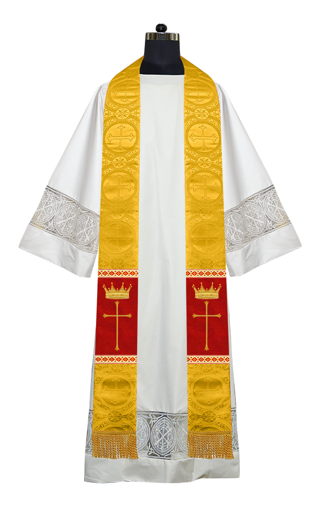 Pastor Clergy Stole with Spiritual Cross and Crown Embroidery