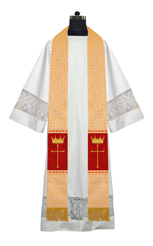 Pastor Clergy Stole with Spiritual Cross and Crown Embroidery