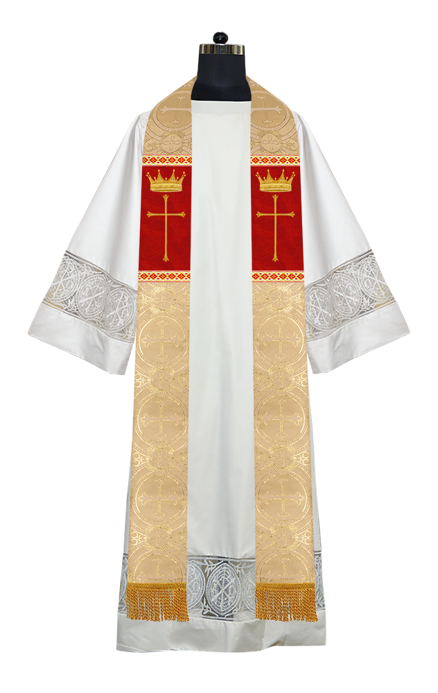 Pastor Clergy Stole with Spiritual Cross and Crown Embroidery