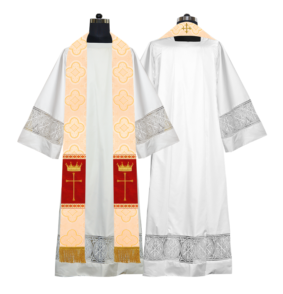 Pastor Clergy Stole with Spiritual Cross and Crown Embroidery