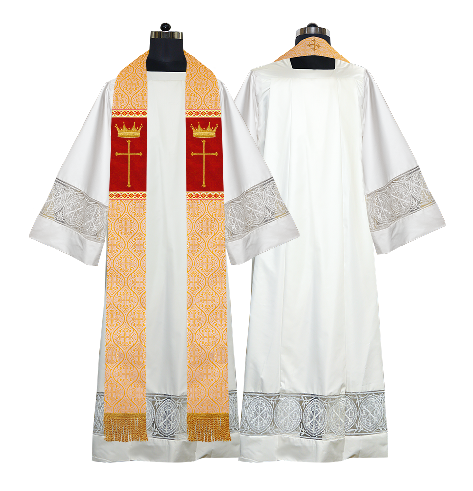 Pastor Clergy Stole with Spiritual Cross and Crown Embroidery