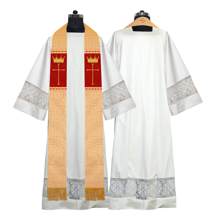 Pastor Clergy Stole with Spiritual Cross and Crown Embroidery