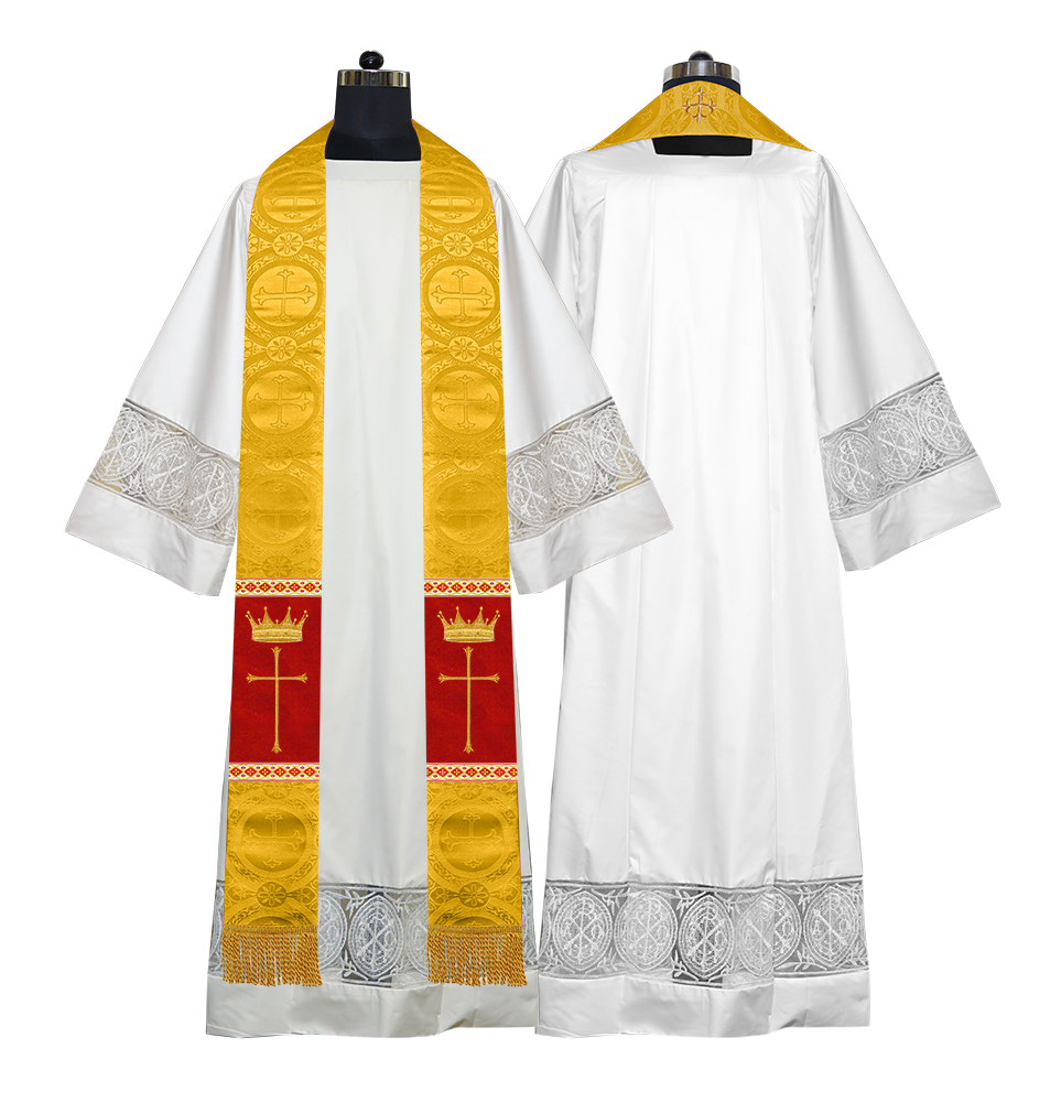 Pastor Clergy Stole with Spiritual Cross and Crown Embroidery