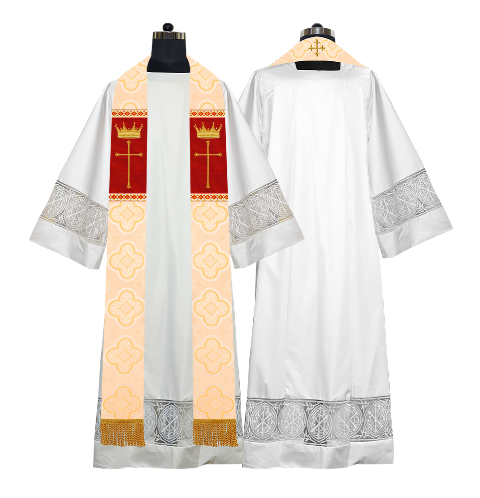 Pastor Clergy Stole with Spiritual Cross and Crown Embroidery