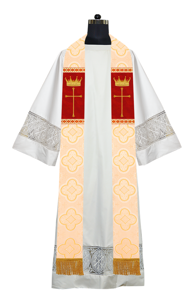 Pastor Clergy Stole with Spiritual Cross and Crown Embroidery