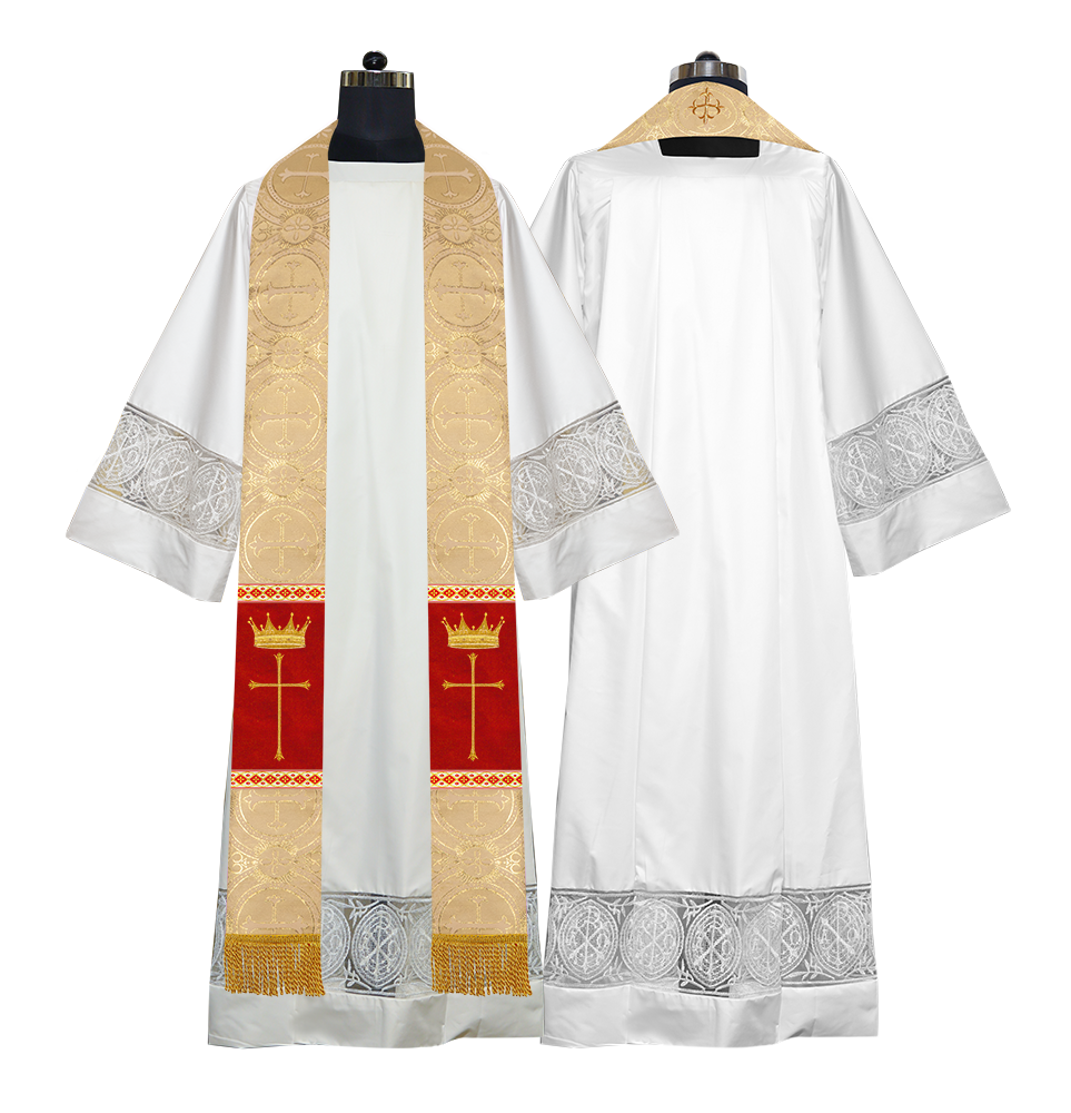 Pastor Clergy Stole with Spiritual Cross and Crown Embroidery