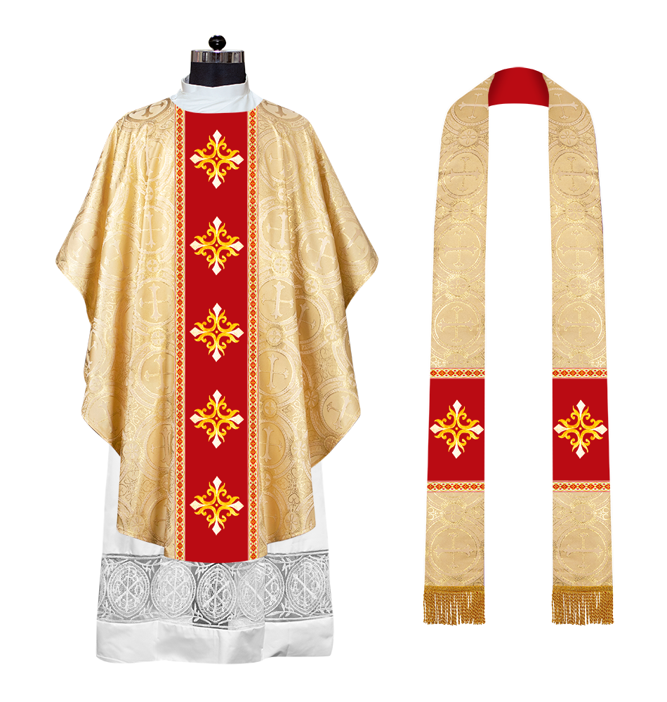 Gothic Chasuble Vestment with Embroidered Cross and Trims