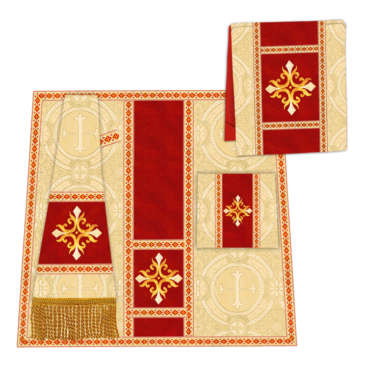 Gothic Chasuble Vestment with Embroidered Cross and Trims