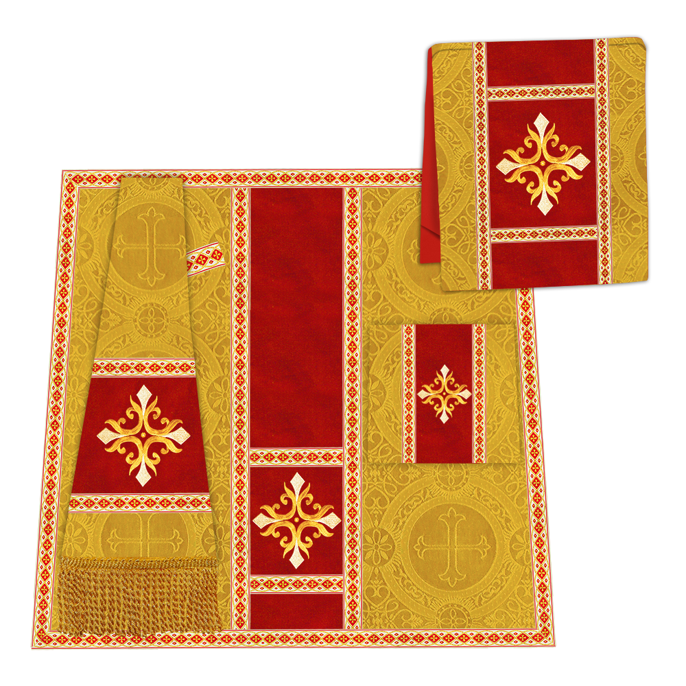 Gothic Chasuble Vestment with Embroidered Cross and Trims