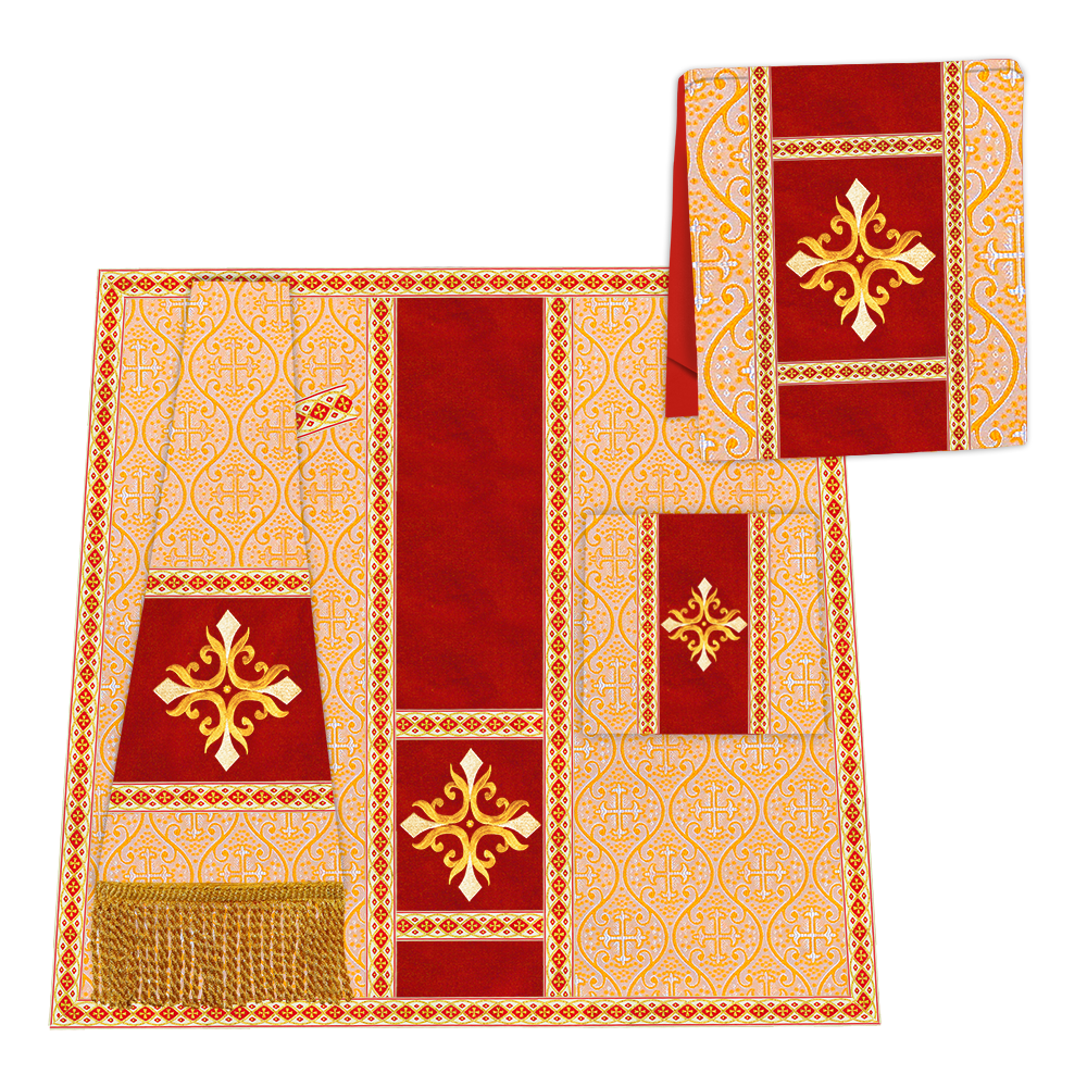 Gothic Chasuble Vestment with Embroidered Cross and Trims