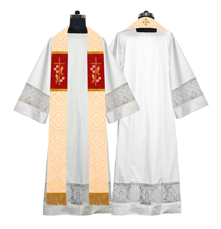 Catholic Priest Embroidered Clergy Stole with Fish and Spiritual Cross