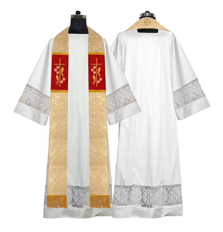 Catholic Priest Embroidered Clergy Stole with Fish and Spiritual Cross