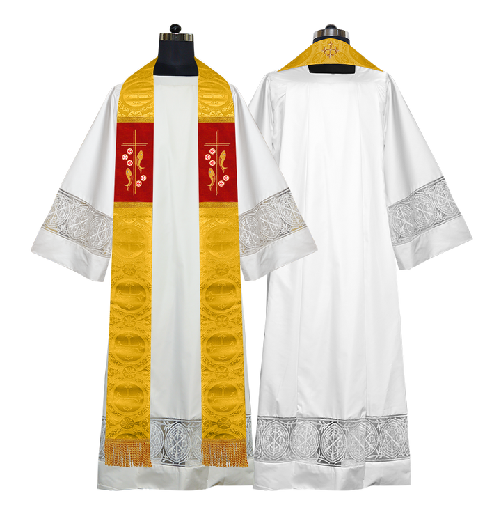 Catholic Priest Embroidered Clergy Stole with Fish and Spiritual Cross