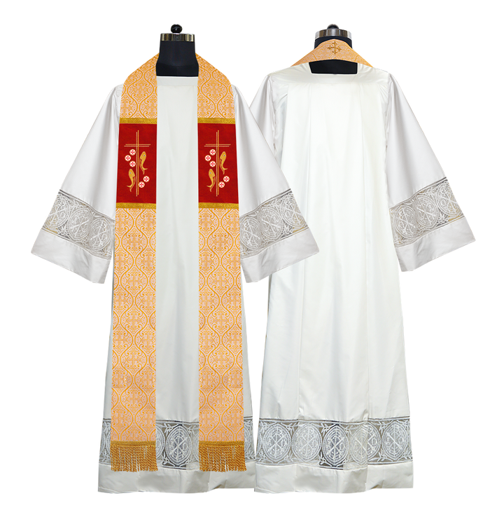 Catholic Priest Embroidered Clergy Stole with Fish and Spiritual Cross