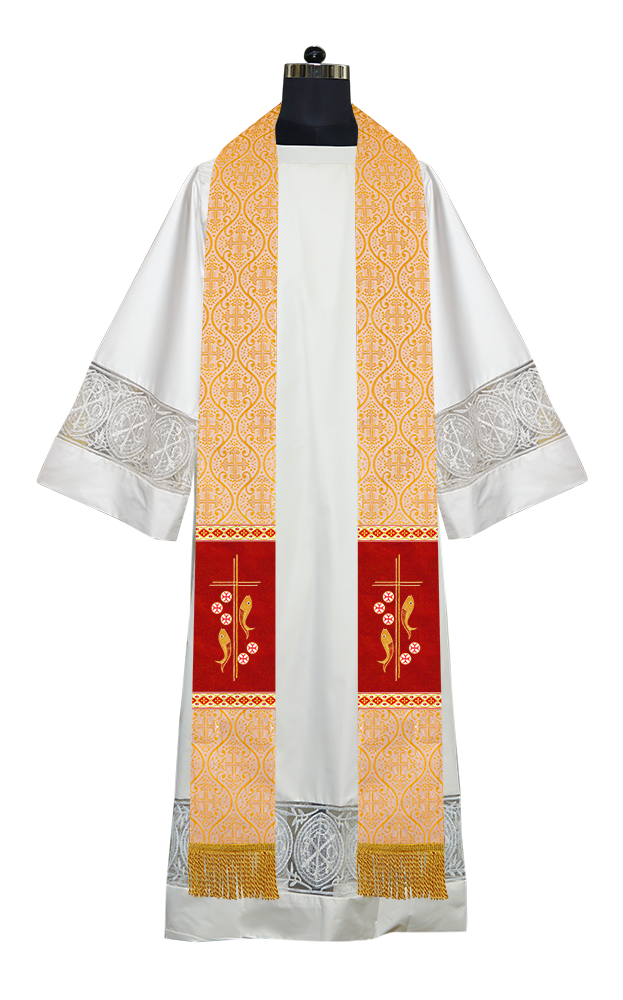 Clergy Stole with Embroidered Fish and Loaves