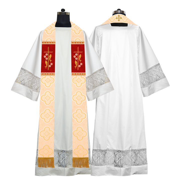 Clergy Stole with Embroidered Fish and Loaves