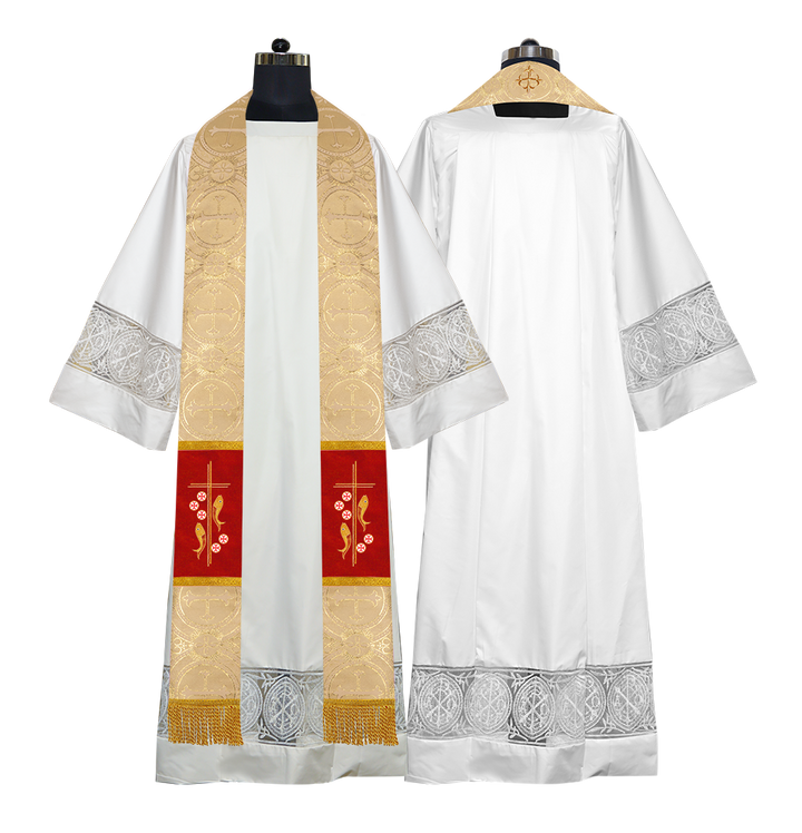 Catholic Priest Embroidered Clergy Stole with Fish and Spiritual Cross