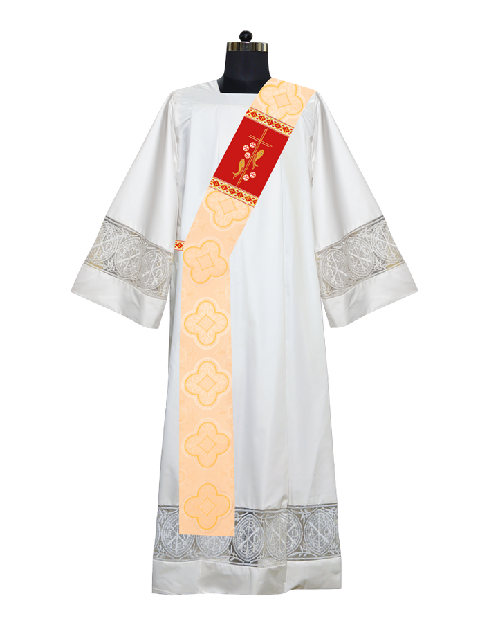Deacon Stole Enhanced with Cross and Fish Embroidery