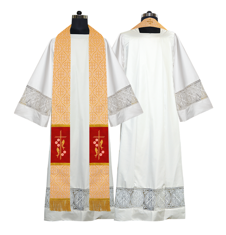 Catholic Priest Embroidered Clergy Stole with Fish and Spiritual Cross