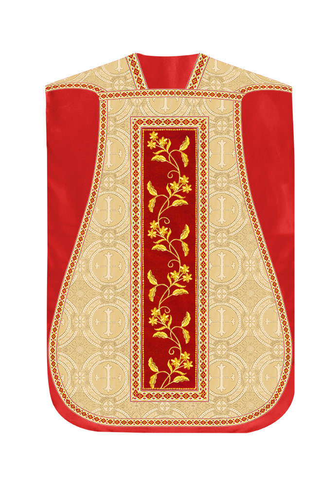 Roman Chasuble Vestment With Floral Design and Trims