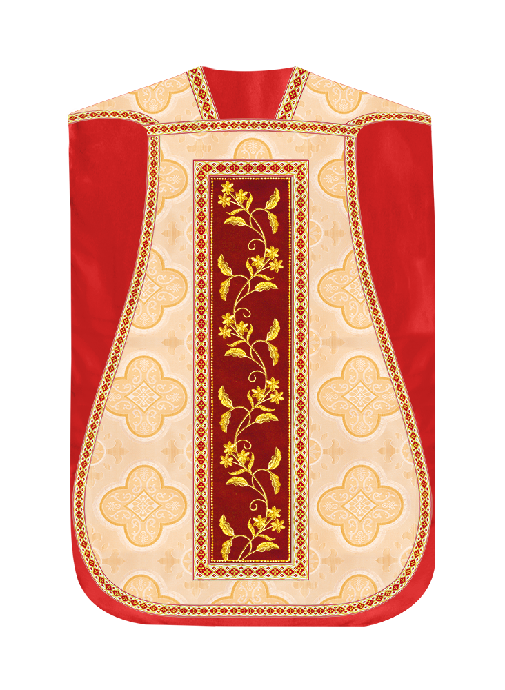 Roman Chasuble Vestment With Floral Design and Trims