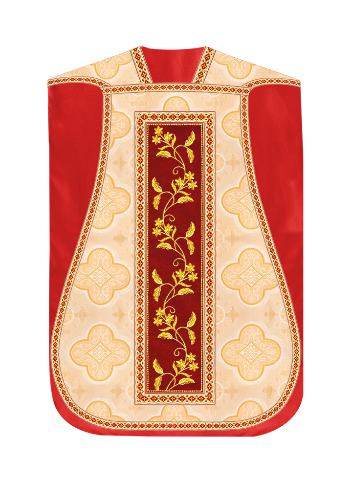 Roman Chasuble Vestment With Floral Design and Trims