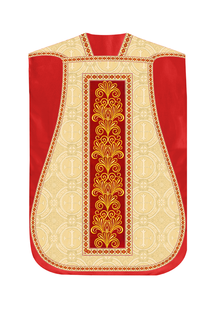 Roman Chasuble Vestment enriched With Coloured Braids and Trims