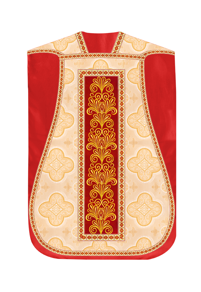 Roman Chasuble Vestment enriched With Coloured Braids and Trims