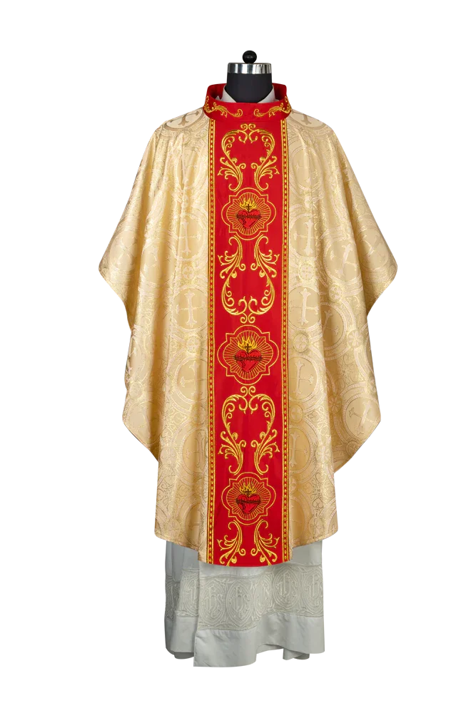 Gothic Style Chasuble with Sacred Heart Embroidered Orphrey