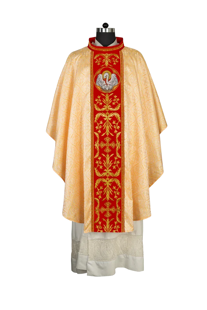 Gothic Chasuble with Ornate Pelican and Cross Embroidery