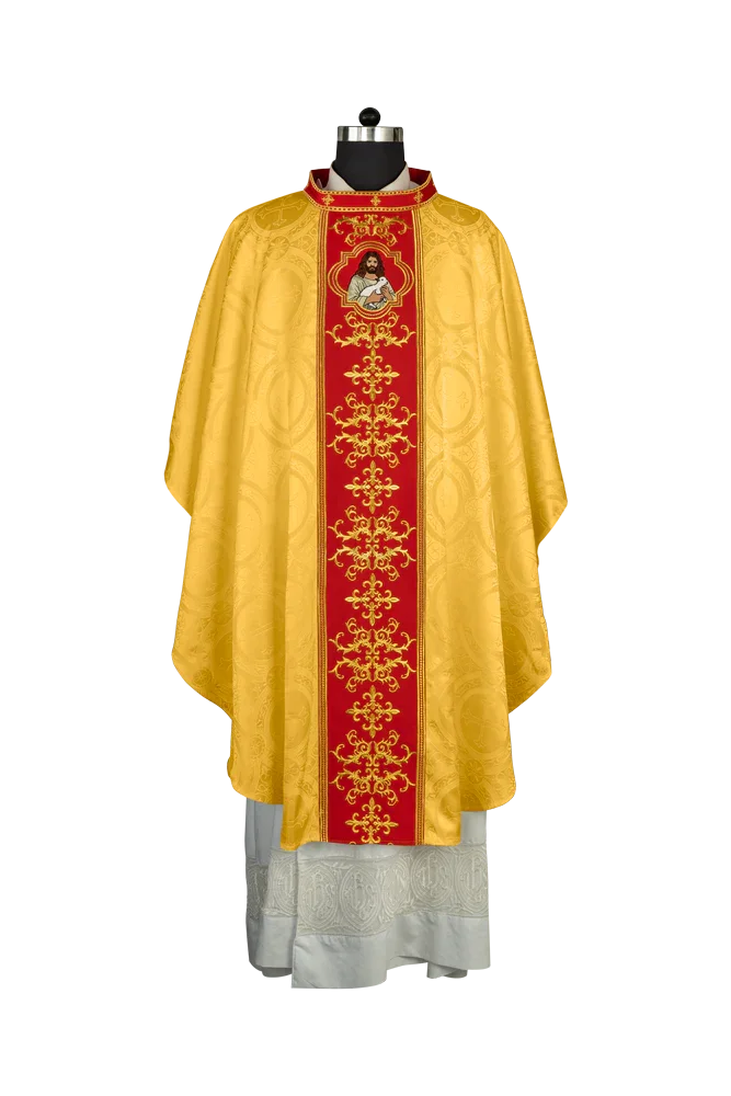Liturgical Chasuble with Intricate Embroidery of Jesus and the Lamb