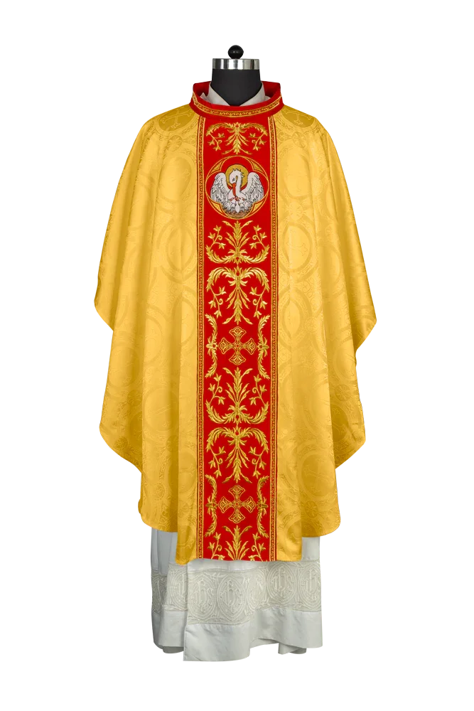 Gothic Chasuble with Ornate Pelican and Cross Embroidery