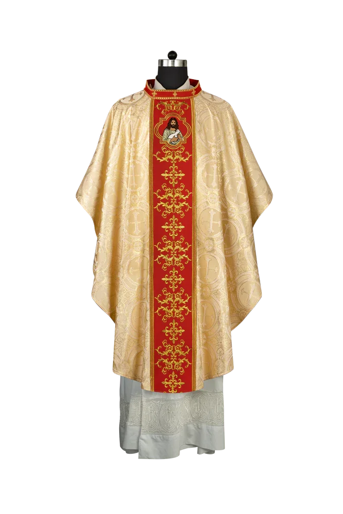 Liturgical Chasuble with Intricate Embroidery of Jesus and the Lamb