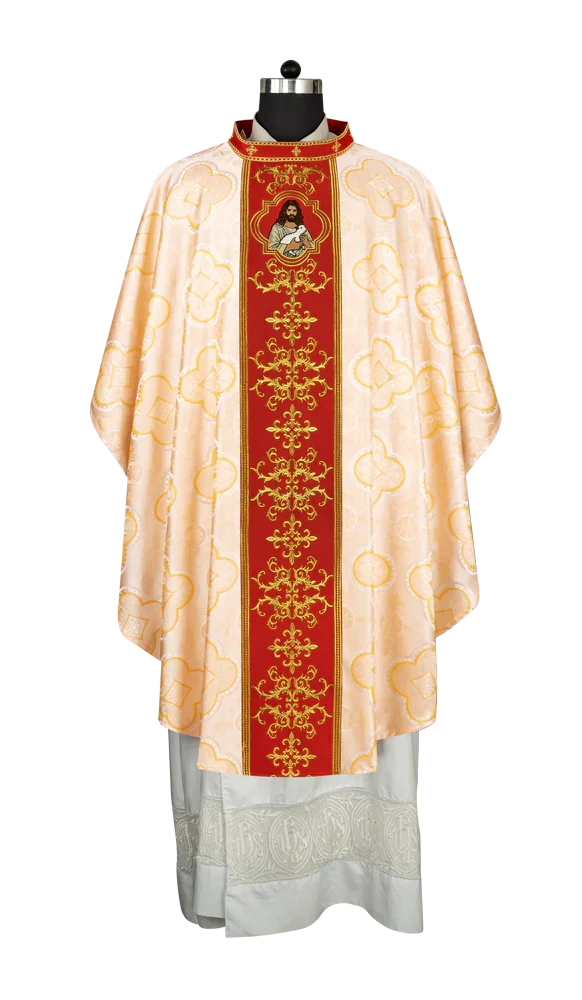 Liturgical Chasuble with Intricate Embroidery of Jesus and the Lamb