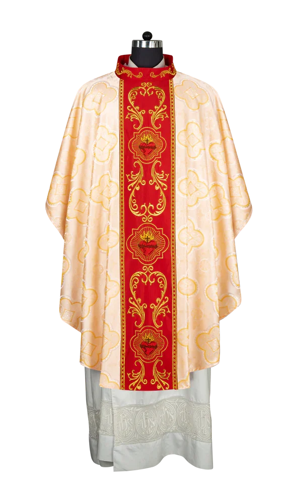 Gothic Style Chasuble with Sacred Heart Embroidered Orphrey