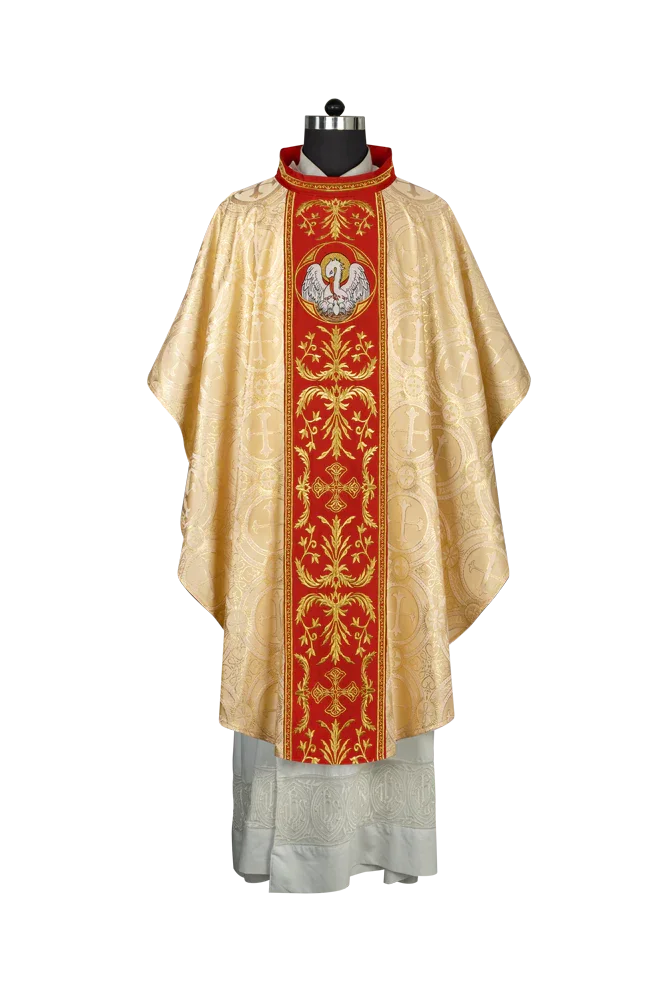 Gothic Chasuble with Ornate Pelican and Cross Embroidery