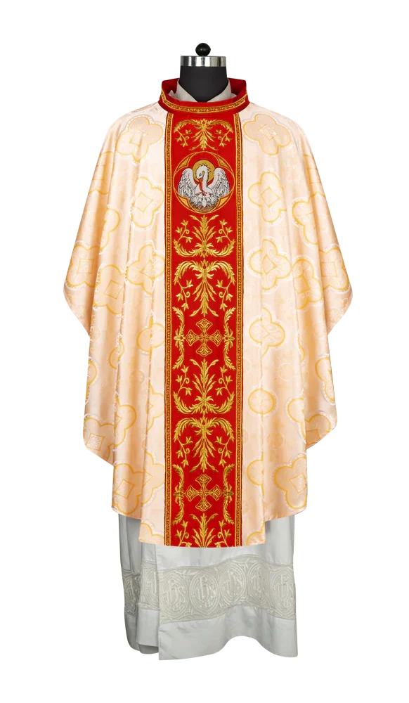 Gothic Chasuble with Ornate Pelican and Cross Embroidery