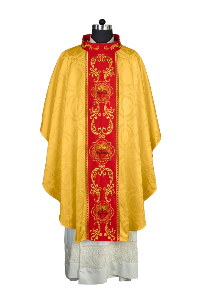 Gothic Style Chasuble with Sacred Heart Embroidered Orphrey