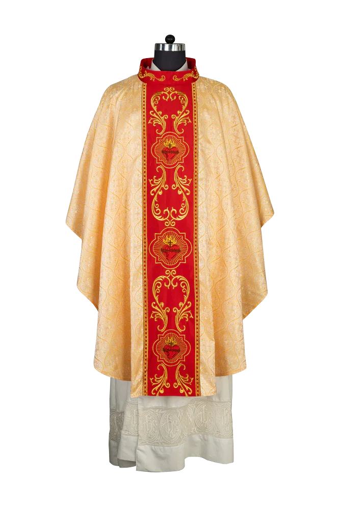 Gothic Style Chasuble with Sacred Heart Embroidered Orphrey