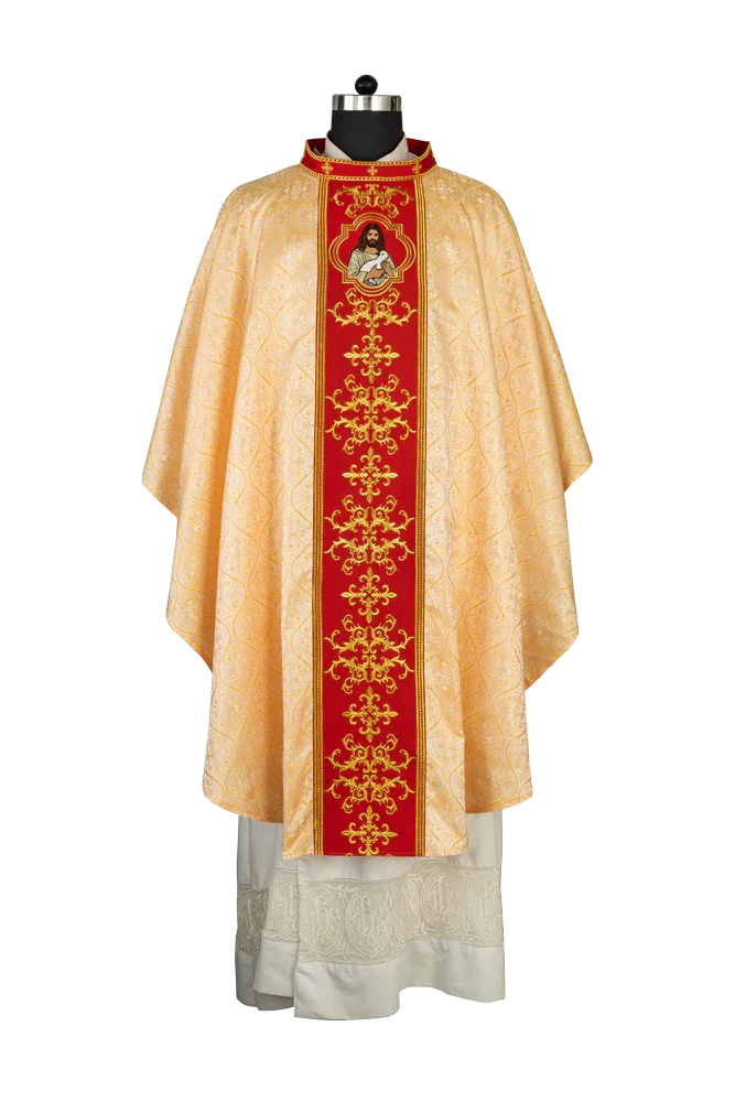 Liturgical Chasuble with Intricate Embroidery of Jesus and the Lamb