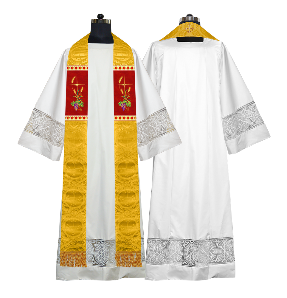 Handmade Clergy stole with Spiritual Grapes and Wheat