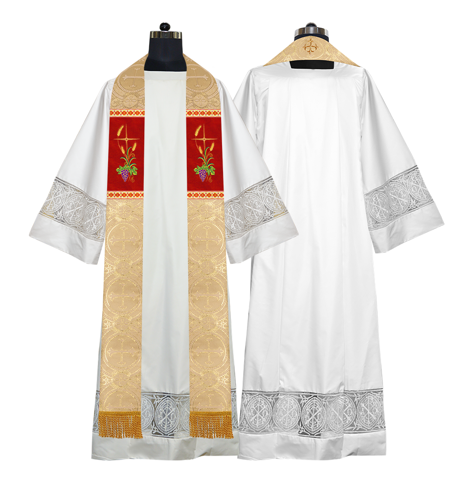 Handmade Clergy stole with Spiritual Grapes and Wheat